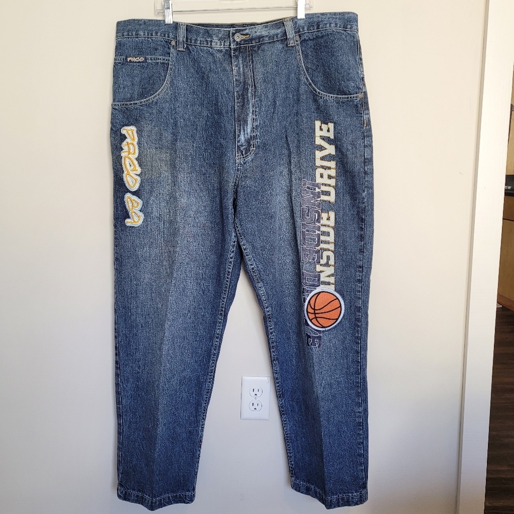 Paco Basketball Sport Embroidered Y2K 90's Men's Blue Jeans Size 44x32